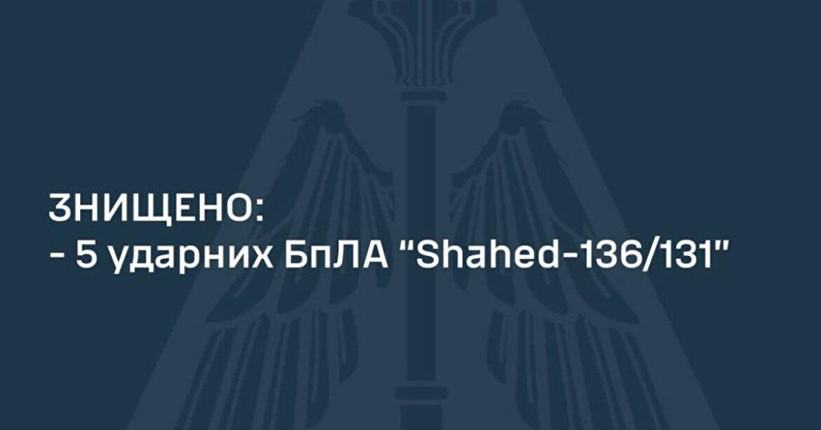 Уночі ворог атакував іранськими ударними дронами: ЗСУ знищили 5